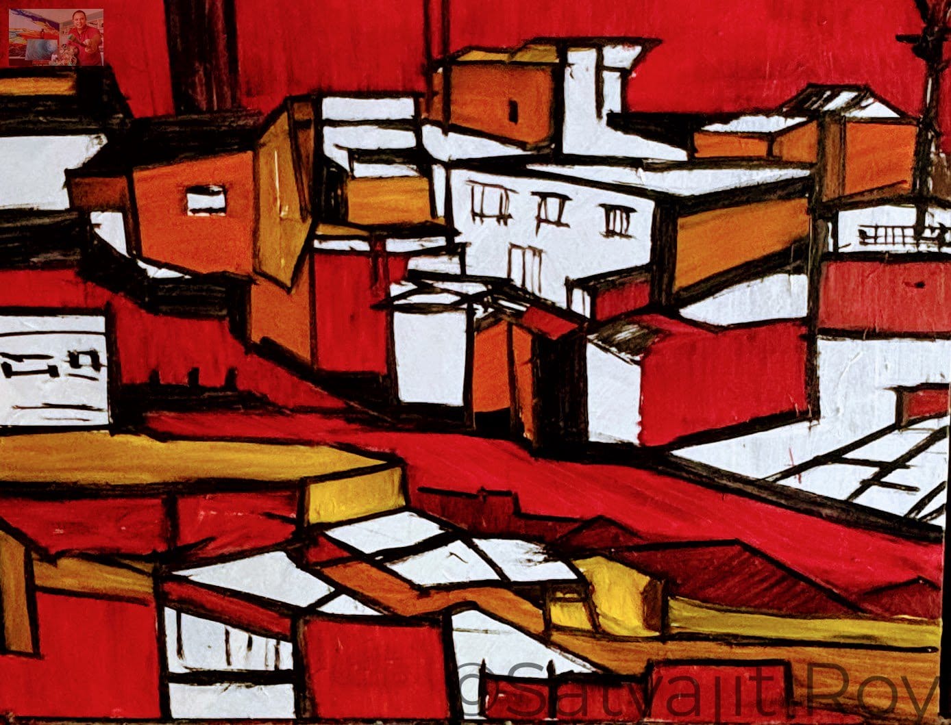 Vertical Grid in Red & Ochre